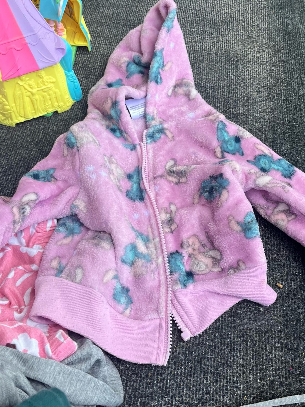 Stitch's Pink Plush Hooded Zip Jacket with Teal Accents